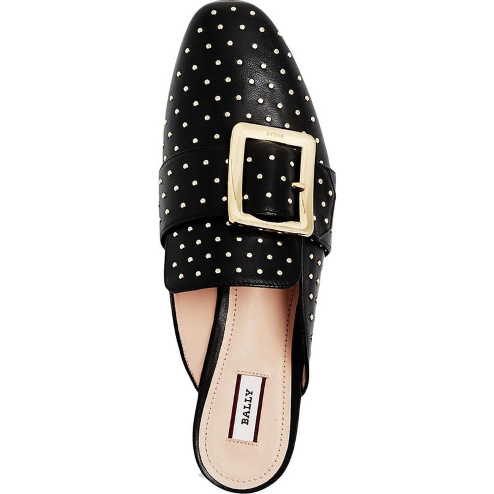 Bally Womens Janesse Black Leather Studded Flats Loafer Mule Shoes NWT - Picture 2 of 5